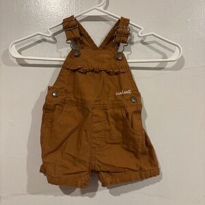 Little girls 9months carhartt tan overall shorts